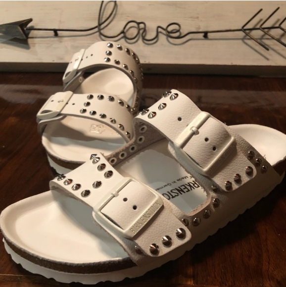 Birkenstock Shoes - Birkenstock Studded Arizona White Sandals